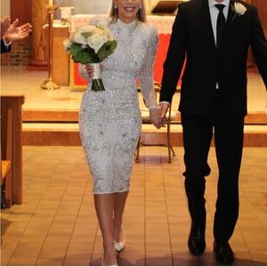 ASOS Pearl Beaded Sequin Bridal Midi high neck dress